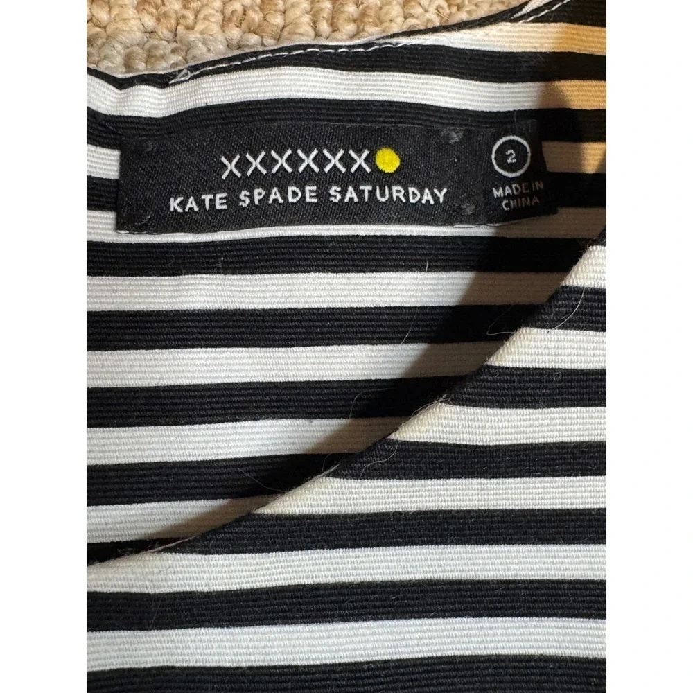 Kate Spade Saturday Black White Stripe Fit Flare Sleeveless Dress Size‎ 2